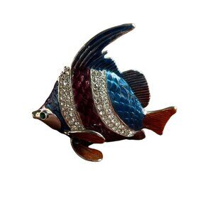 DZ Rhinestone Fish Trinket Box Blue & Burgundy Decorative Jewelry Storage